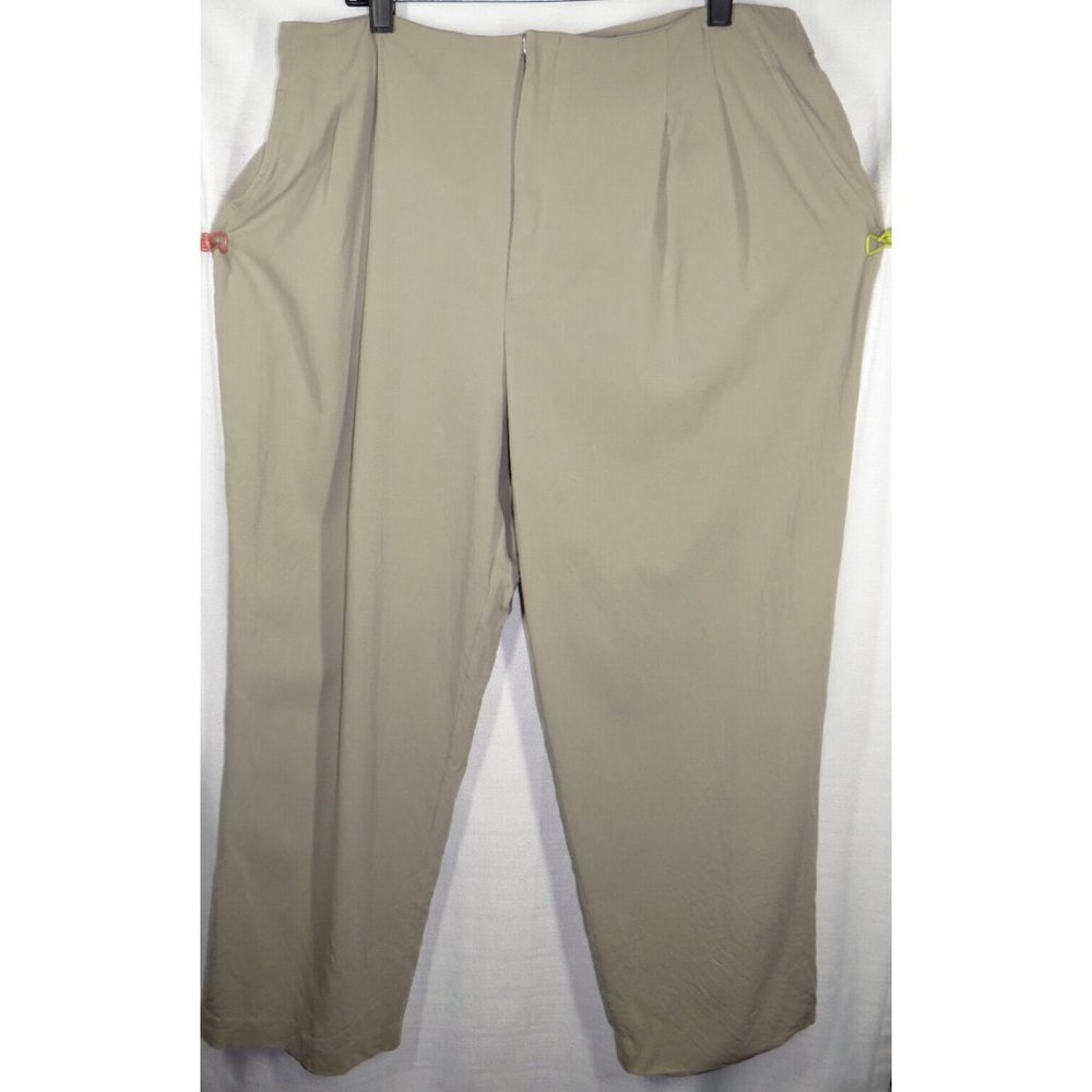 Beige Silk Blend Pleated Trousers, Pockets